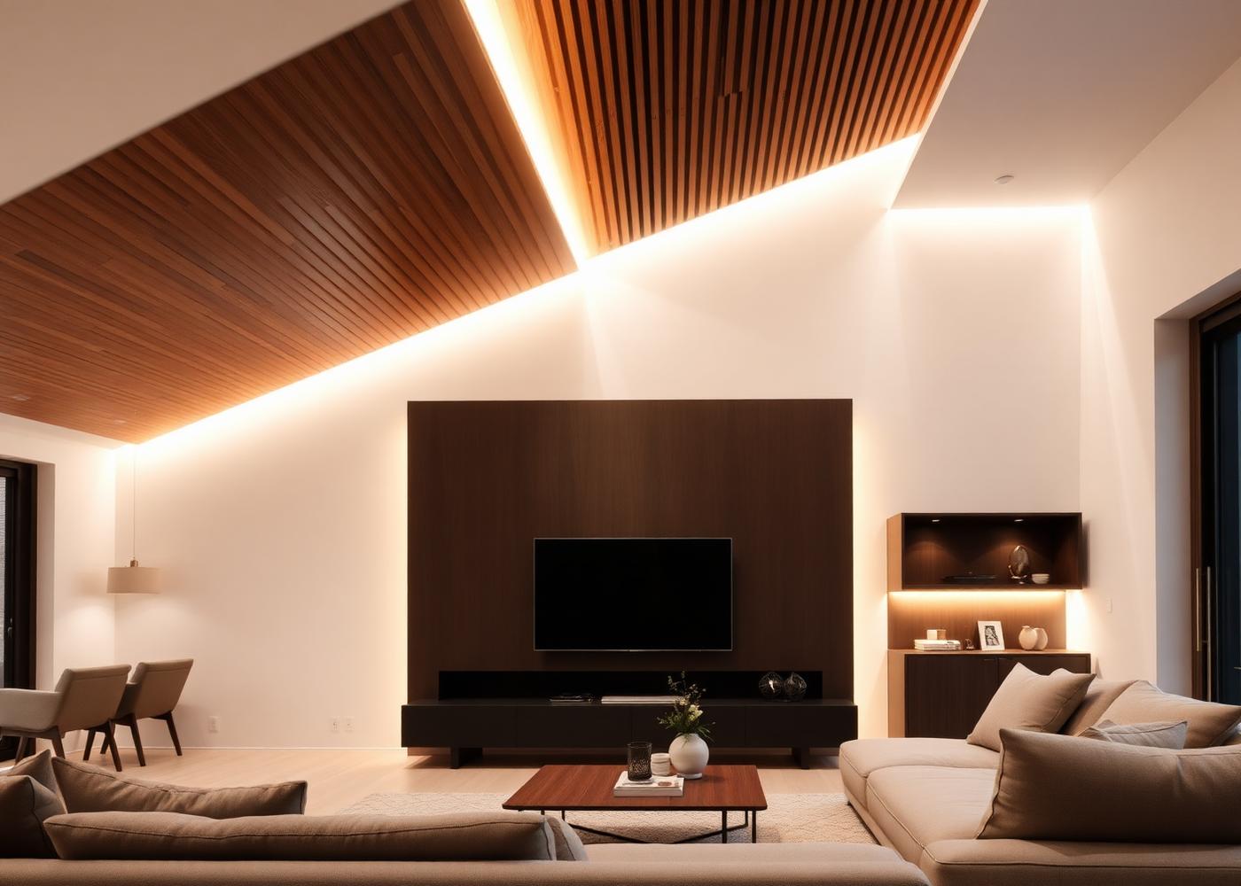 Sala contemporânea com sanca de LED